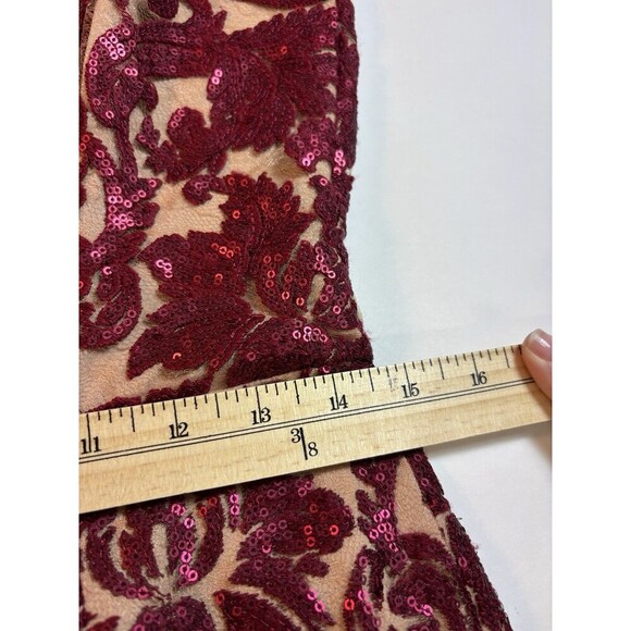 Dress the Population Maxi Dress Fleshtone Burgundy Red Sequins Large - Picture 7 of 12